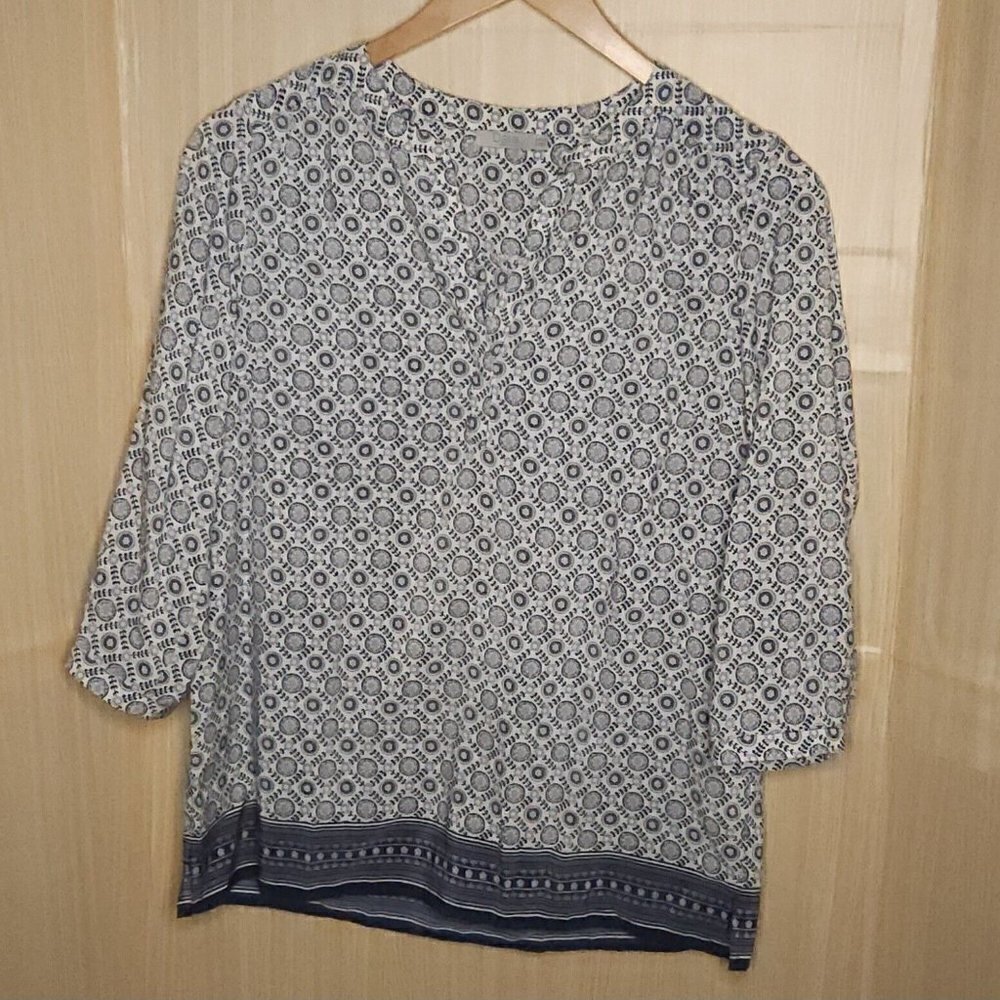 Dalia Women's Boho Blue White Silky Blouse Medium